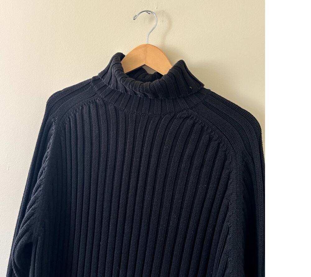 Vintage 90s y2k Banana Republic Black Ribbed Turtle-neck Knit Chunky Sweater